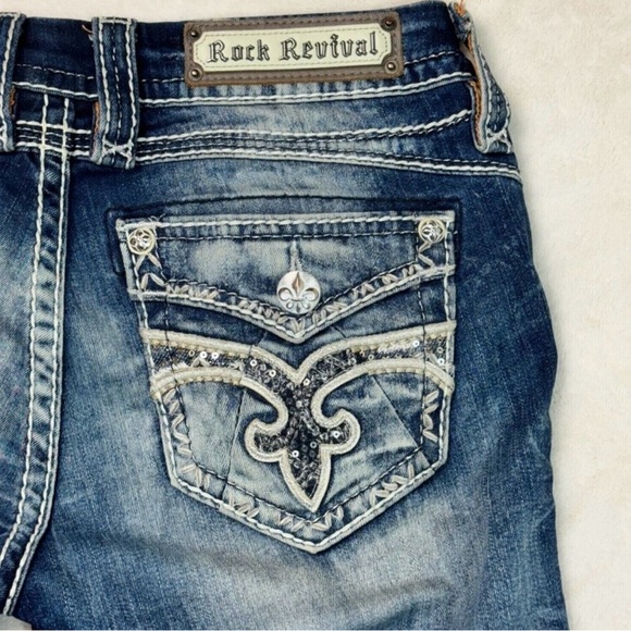 Rock Revival Low Rise Stacey Distress Glittered Pockets Skinny Jeans Size 28 - Picture 12 of 13